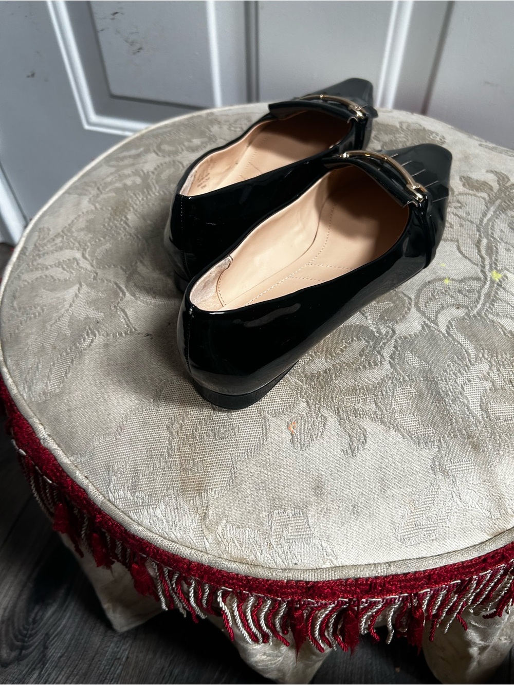 Franco Sarto Black Patent Pointed Kiltie Loafers with Metal Bit - Picture 4 of 16